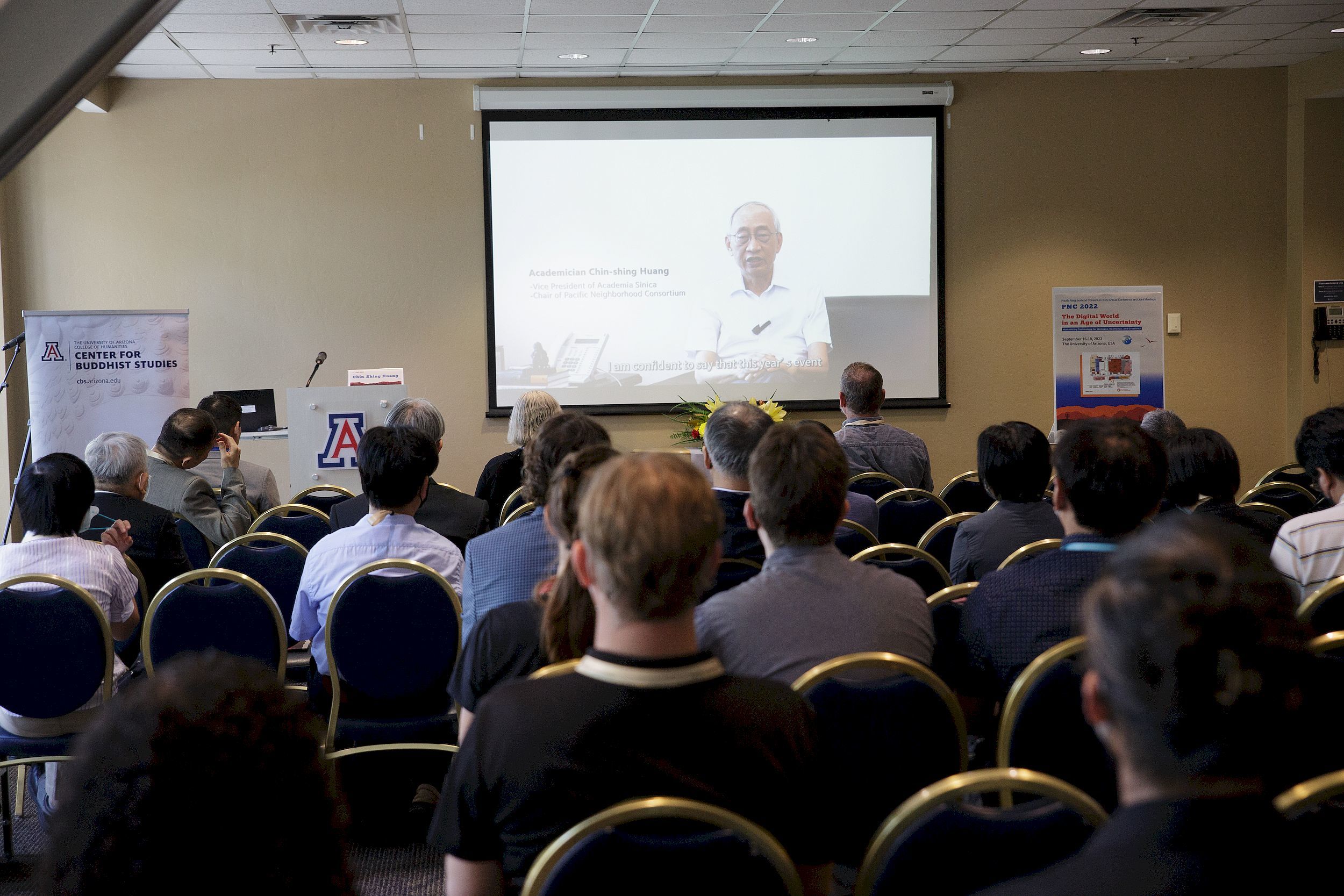 Chin-Shing Huang, Chair of PNC and Vice President of Academia Sinica, delivered his welcome remarks via video at the opening ceremony (Photo credit: Academia Sinica).