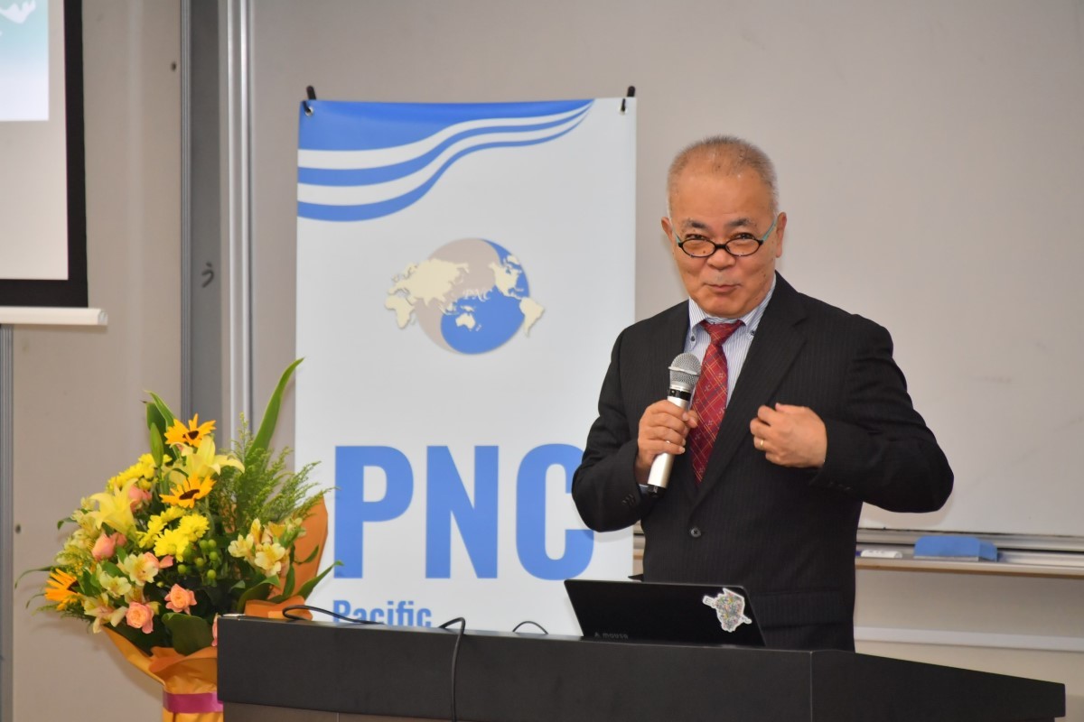 日本琉球大學副校長石原昌英（Masahide Ishihara）於開幕式致詞。（圖片提供／中央研究院）